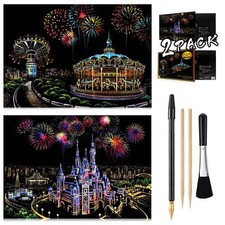 Scratch Art Rainbow Painting Paper Sketch Pad DIY Night View Scratchboard for...