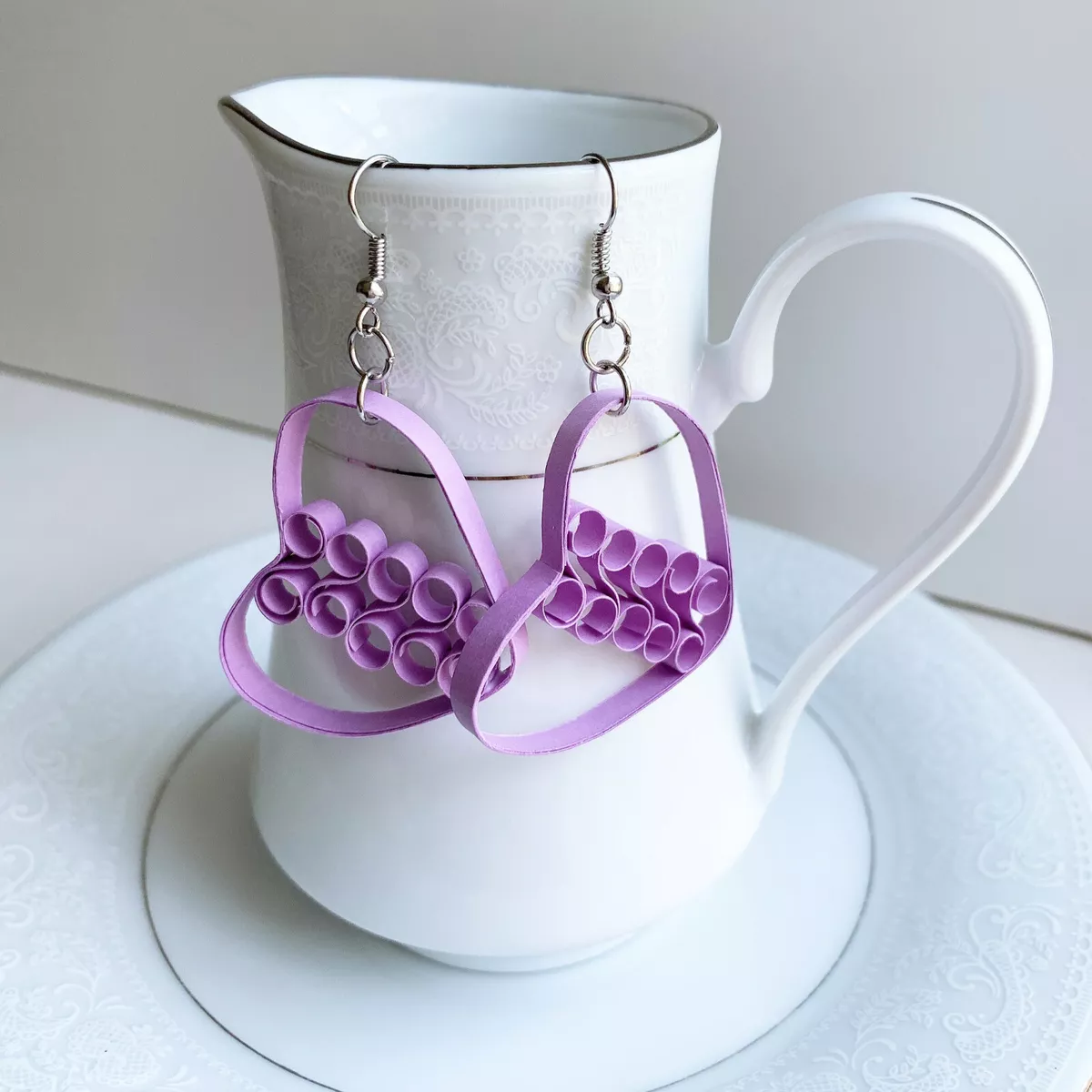paper quilling purple heart earring quilling jewelry dangle