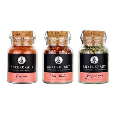 Ankerkraut Gewürz-Set: Cayenne, Chili Flocken, grüne Jalapenos grillen kochen