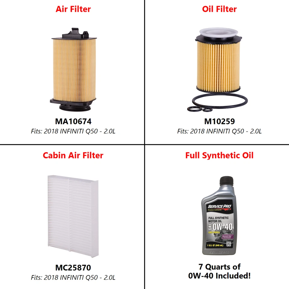 2018 INFINITI Q50 2.0L Complete Cabin, Air & Oil Filter Kit (0W-40) - Image 2 of 4