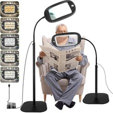 10X Magnifying Glass with Light & Floor-standing, 45 LEDs Desk Lamp, 5 Colour Te