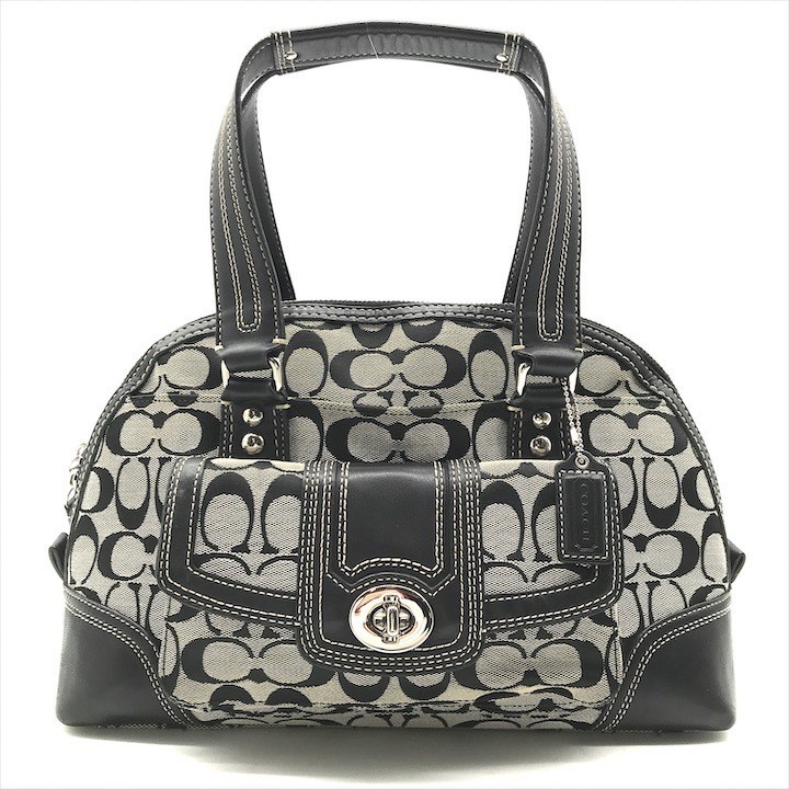 Coach Signature Black Canvas Leather Handbag K2849