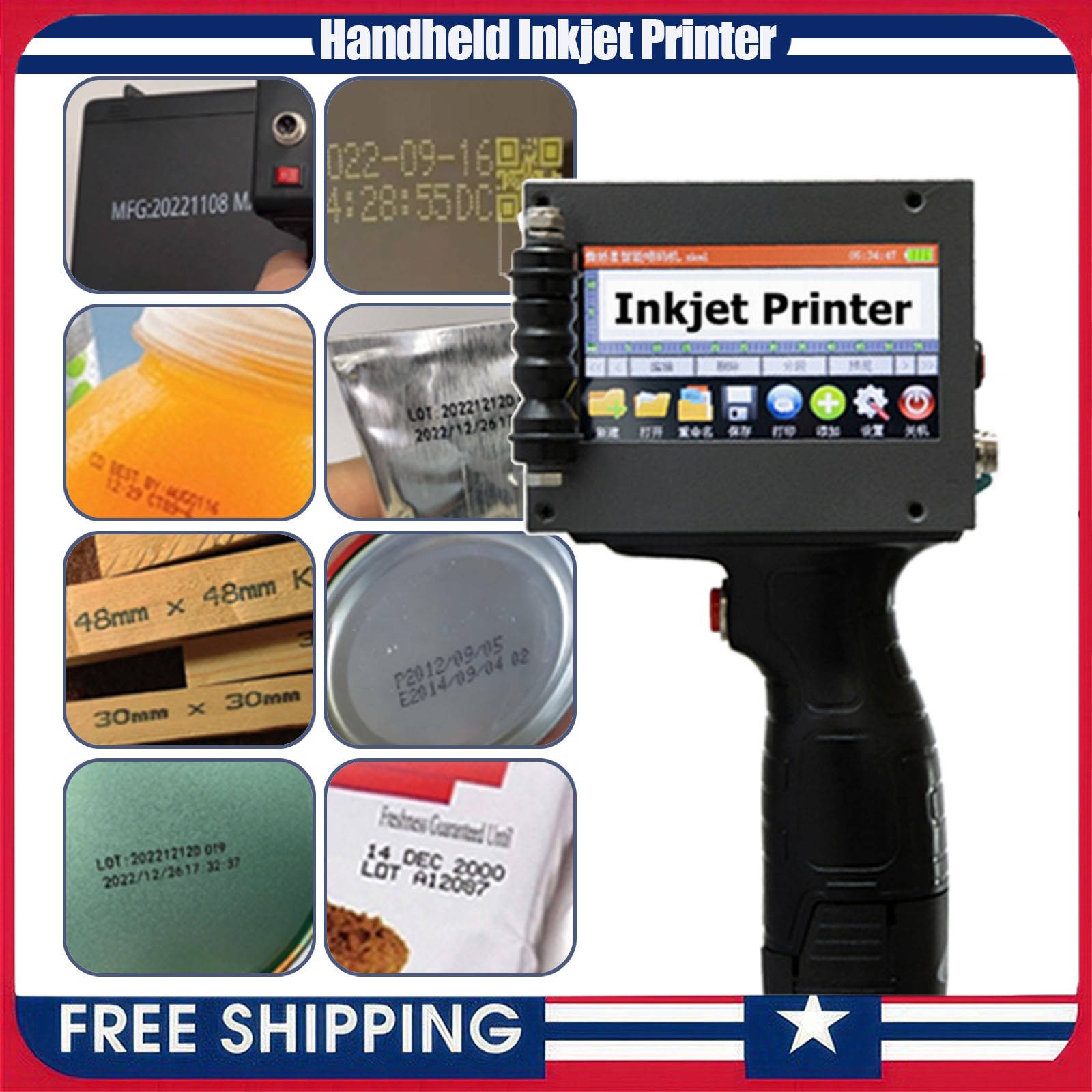 Handheld Inkjet Printer for Flat Surface for QRCode Barcode Production Date