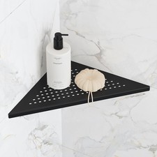 10" Black Recessed Tile Shower Shelf, 304 SS Grout In Corner Shelf, No Drill