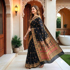Indian Pakistani Pure Baluchari Silk Saree Meenakari Wedding Party Wear Sari