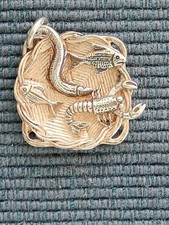 Unique Vintage Sterling Silver Bracelet Charm-Mediterranean Fish Platter 4.1g