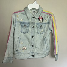 Disney Girls Minnie Mouse Denim Jean Jacket Size 5/6 Metal Appliqu s Sequins