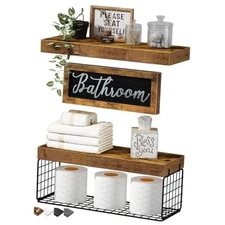  ‎Bathroom Shelves Over Toilet - Paper Storage Wall Mounted Farmhouse A. Brown
