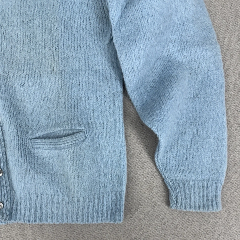 Cárdigan de lana de alpaca mohair de la década de 1950 para hombre L suéter tejido azul cobaño difuso LEER Foto 2 de 4