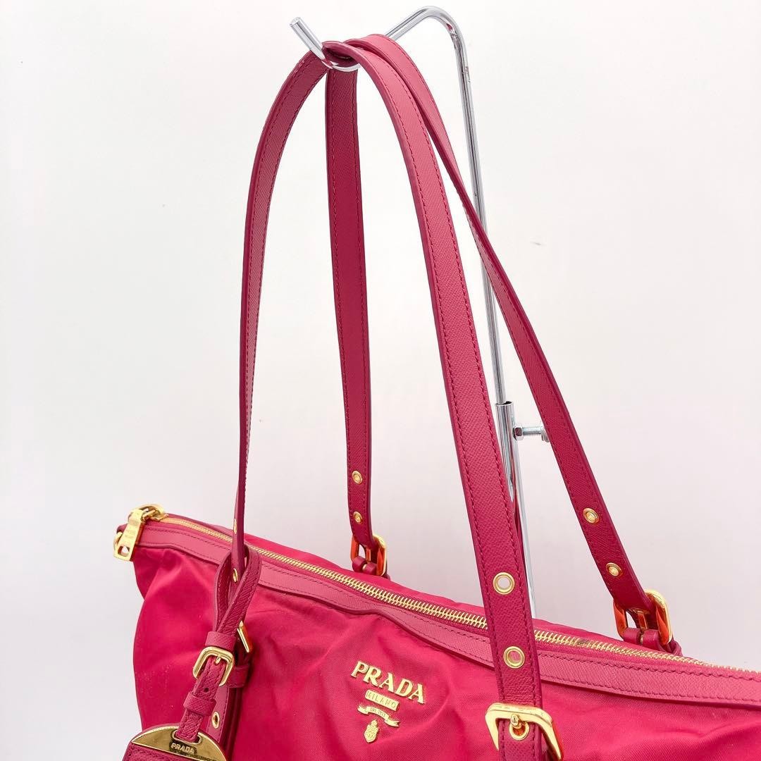 PRADA Tote Bag Logo Hardware Gold Hardware Nylon Pink A4 thumbnail 7