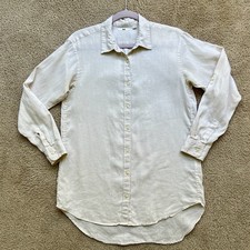 Uniqlo Women’s 100% Linen Longline Button-Down Shirt Tunic Light Pink Small