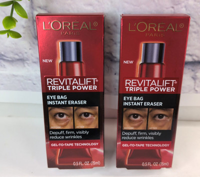 NIB LOT 2! Loreal Revitalift Triple Power Eye Bag Instant Eraser 0.5oz Wrinkles