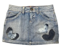 Womens Y2K Guess Jeans Mini Skirt Vintage Size 28 Patchwork Hearts