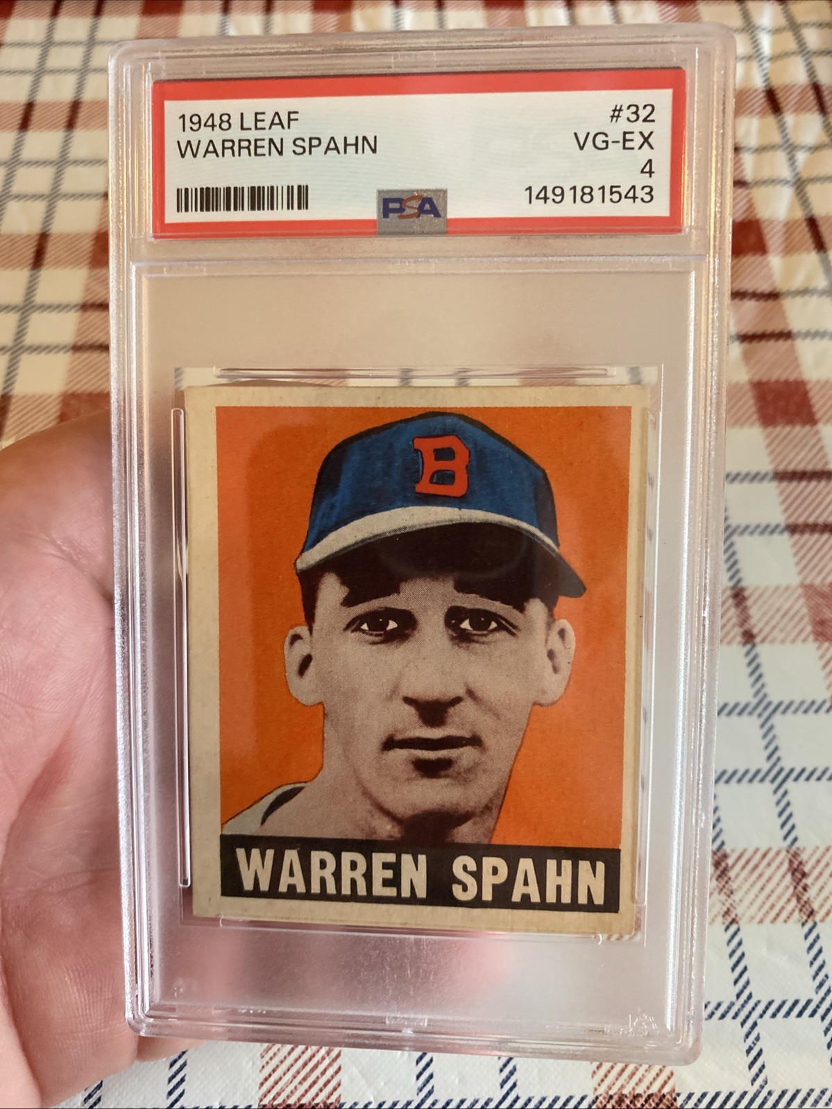 1948 Leaf Warren Spahn #32 Rookie PSA VGEX 4 HOF Braves RC Fresh Grade BLAZER🔥