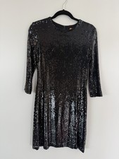 Tory Burch Black Sequin Sheath Dress Short Crew Neck 3/4 Sleeve Size S