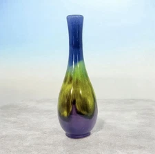 Ceramic bud vase with blue, green, and purple drip glaze, Made in Japan