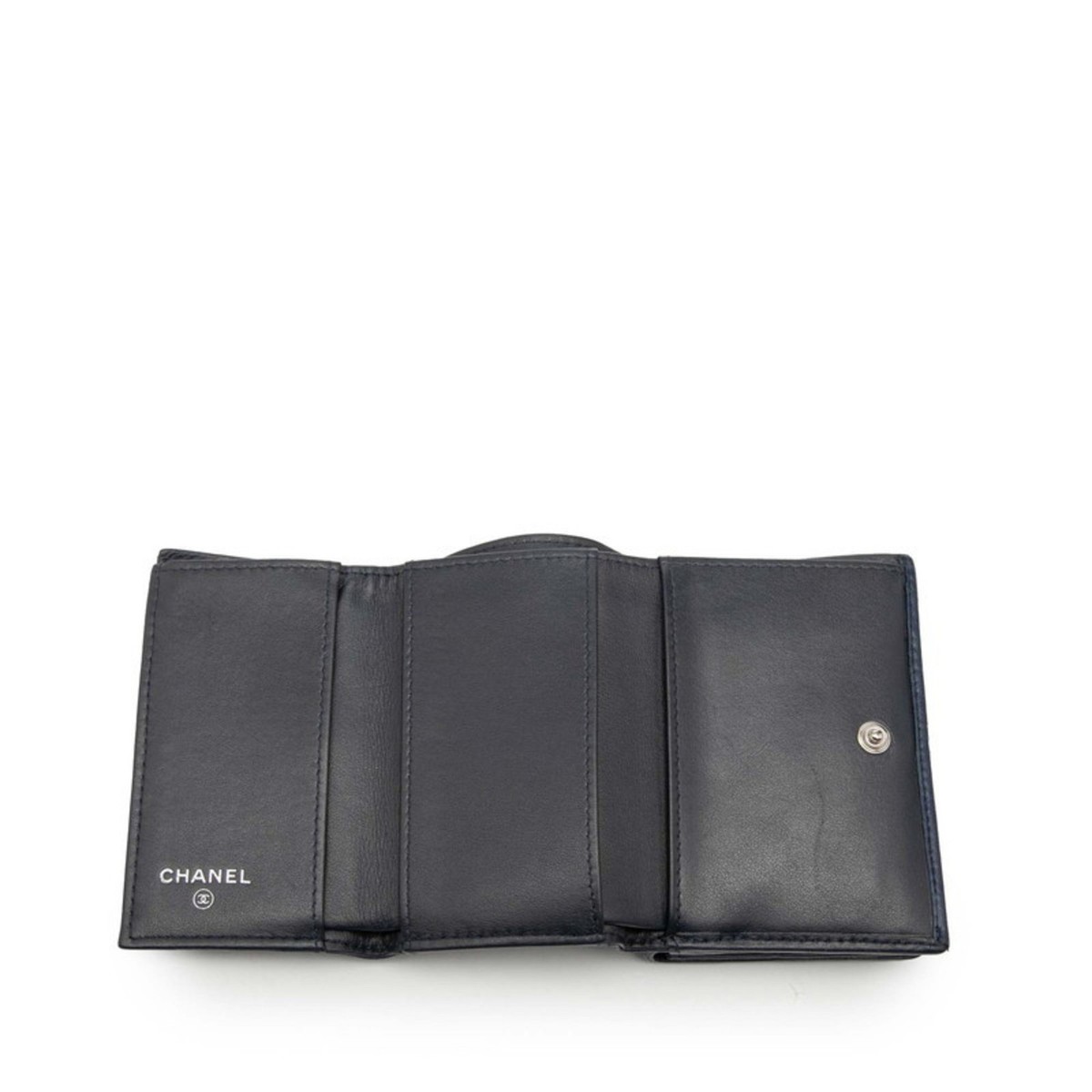 CHANEL 財布 CHANEL Camellia Coco Mark Tri-fold Wallet Navy Leather Women's