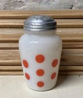 Vintage Anchor Hocking POLKA DOT Kitchen Salt Pepper Shaker Red Dots With Lid