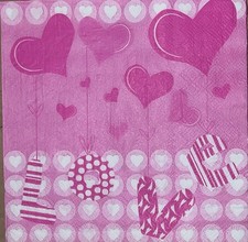 TWO Individual Paper Luncheon Decoupage Napkins VALENTINE Pink Heart /LOVE 6.5  