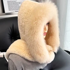 New Women's 100% Rex Rabbit Fur Hat Hat Ushanka Fox Fur Collar Russian Scarves