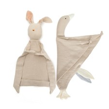 2 PCS Khaki Bunny  Goose Baby Lovey Security Blankets Cotton Muslin