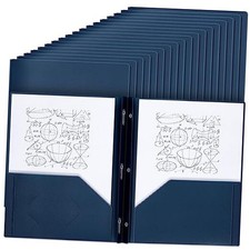 100 Pcs Plastic Folders with Pockets and Prong Folders with Prongs 2 Navy Blue