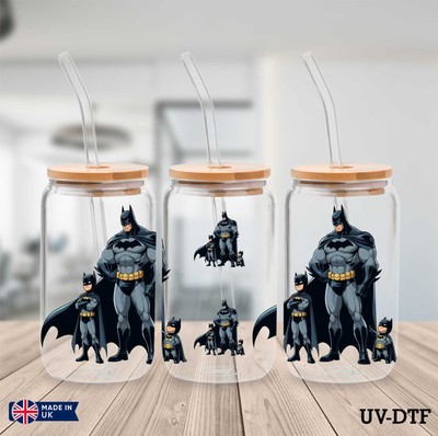 Batman und Sohn UV DTF Aufkleber - 16oz Libbey Dose Glasfolie zp932