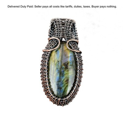 Copper Oval Natural Labradorite Handcrafted Artisan Mother Boho Pendant Jewelry