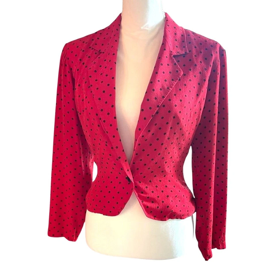 VTG Emanuel Ungaro Womens Silk Blazer Red Polka Dots Chic Maximalist Classic  - Image 3 of 4