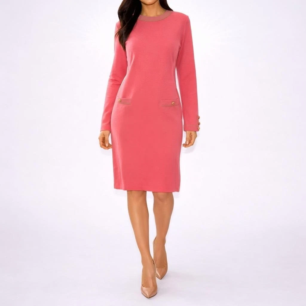 long fit and flare dress with sleeves Authentic Cream Crewneck Long Sleeve Fit and Flare Dress