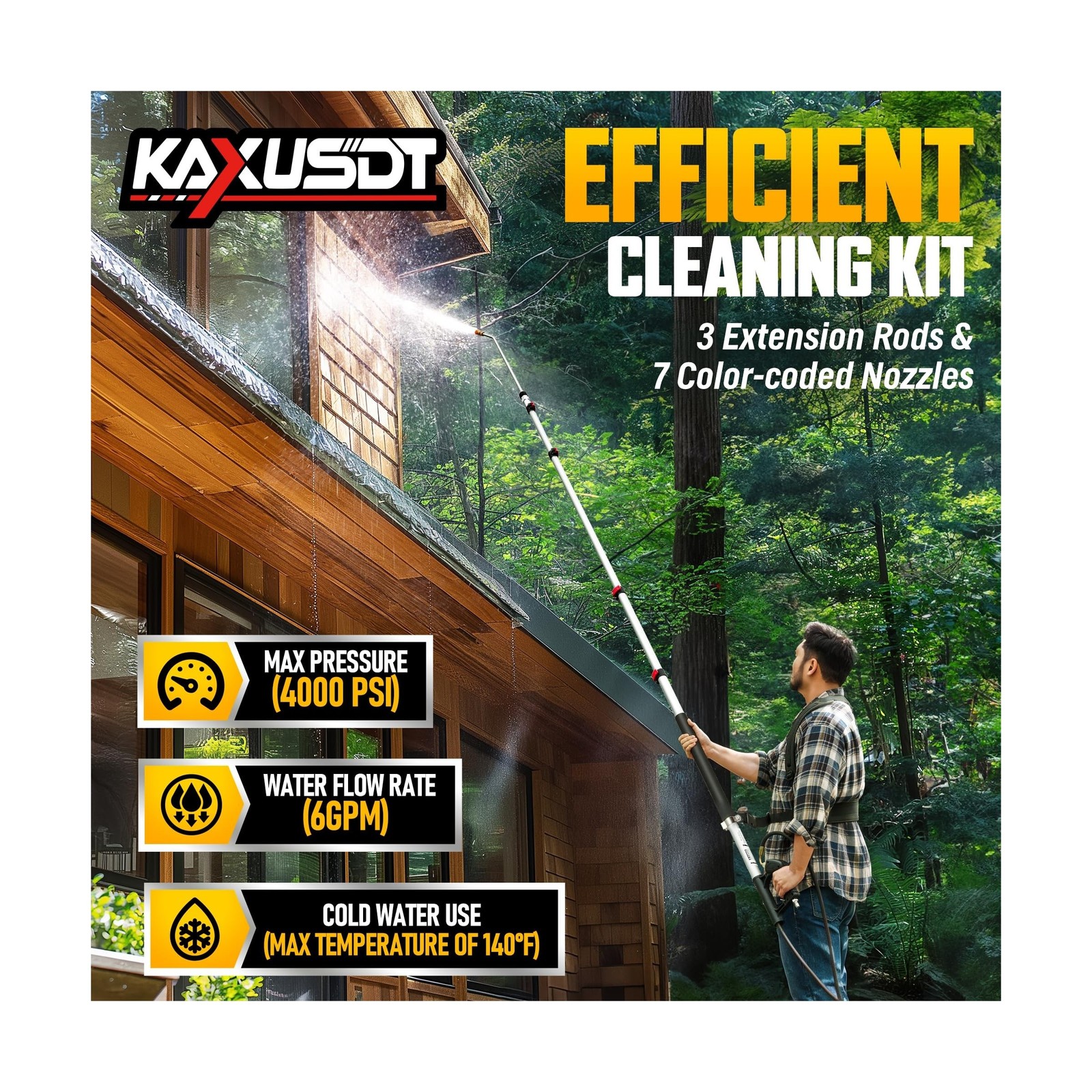 24FT Pressure Washer Telescoping Extension Wand, High Power Accessories with ...