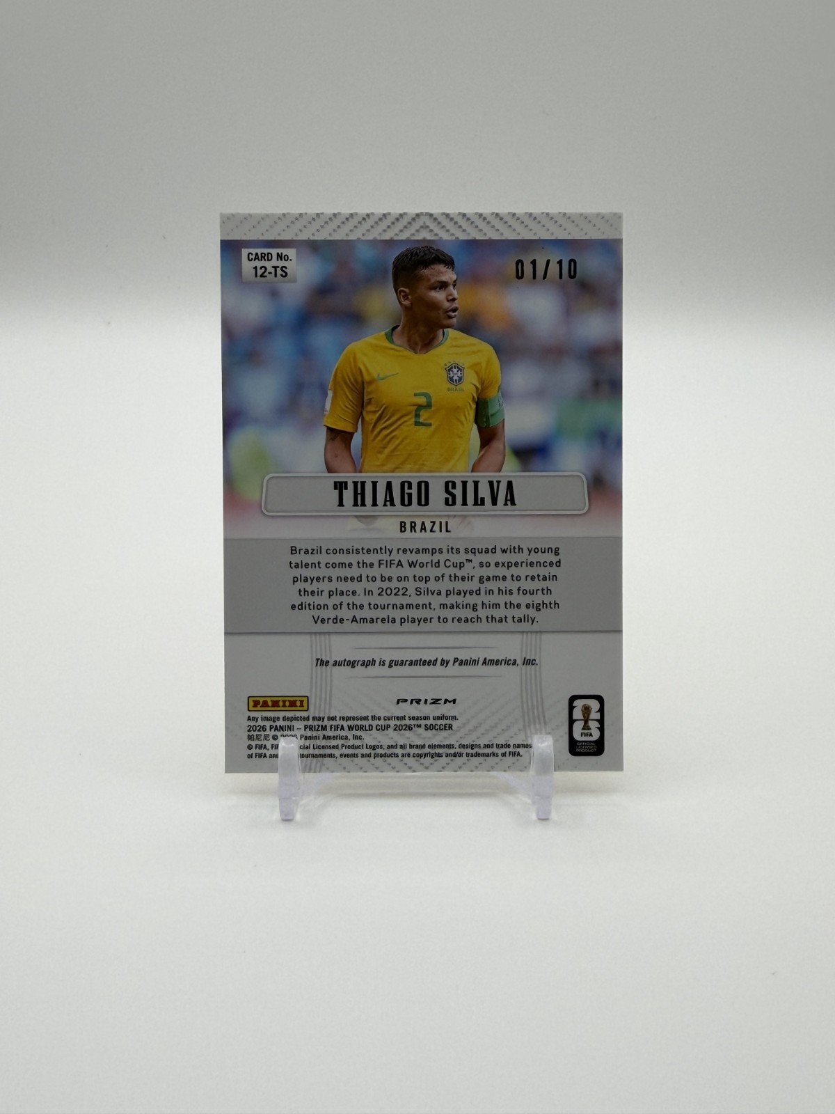 2026 Panini Prizm World Cup Thiago Silva Gold Preferred Auto /10 #12-TS Brazil view 2