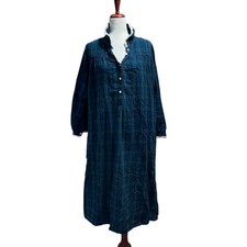 Lanz of Salzburg Small Nightgown Flannel Blue Green Winter Soft Cottagecore