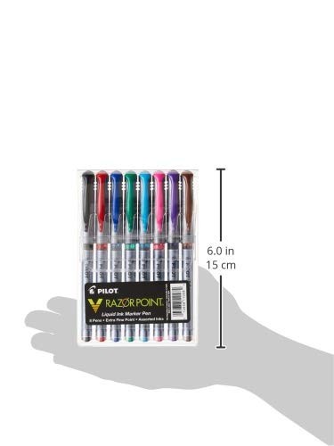 PILOT V Razor Point Liquid Ink Markers, Assorted Color Inks, 8-Pack Pouch