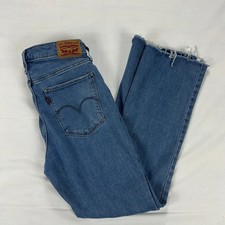 Levi's 725 High Rise Bootcut Jeans Raw Hem Medium Wash Women's Size 30
