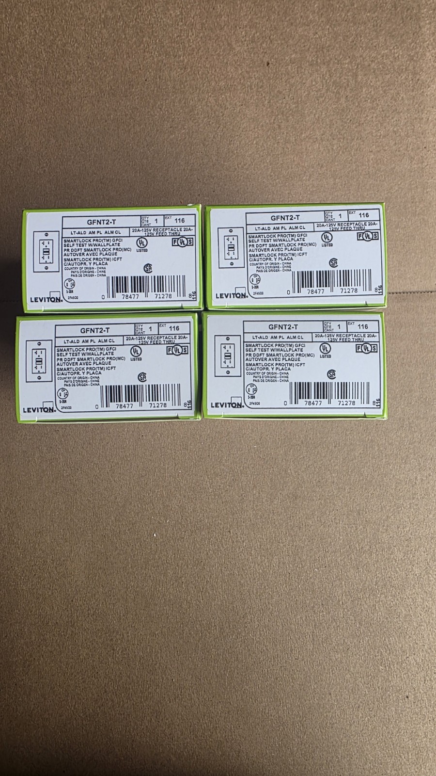(4) Leviton GFNT2-T Self-Test SmartlockPro Slim Non-Tamper-Resistant LED 20A