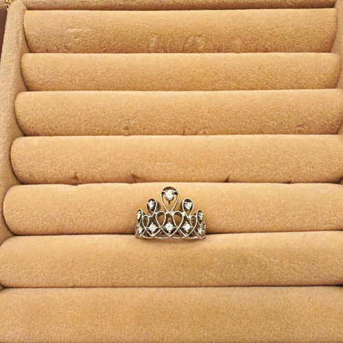 PANDORA Sterling Silver Crown Tiara Band Ring Size 6.5 Clear Heart