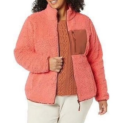 NWT Amazon Essentials Womens Sherpa Mock Neck Full Zip Jacket Coral Pink Size M