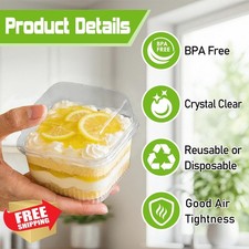 Slomg 200pk 8oz Plastic Dessert Cups Lids Forks Parfait Bowls Clear