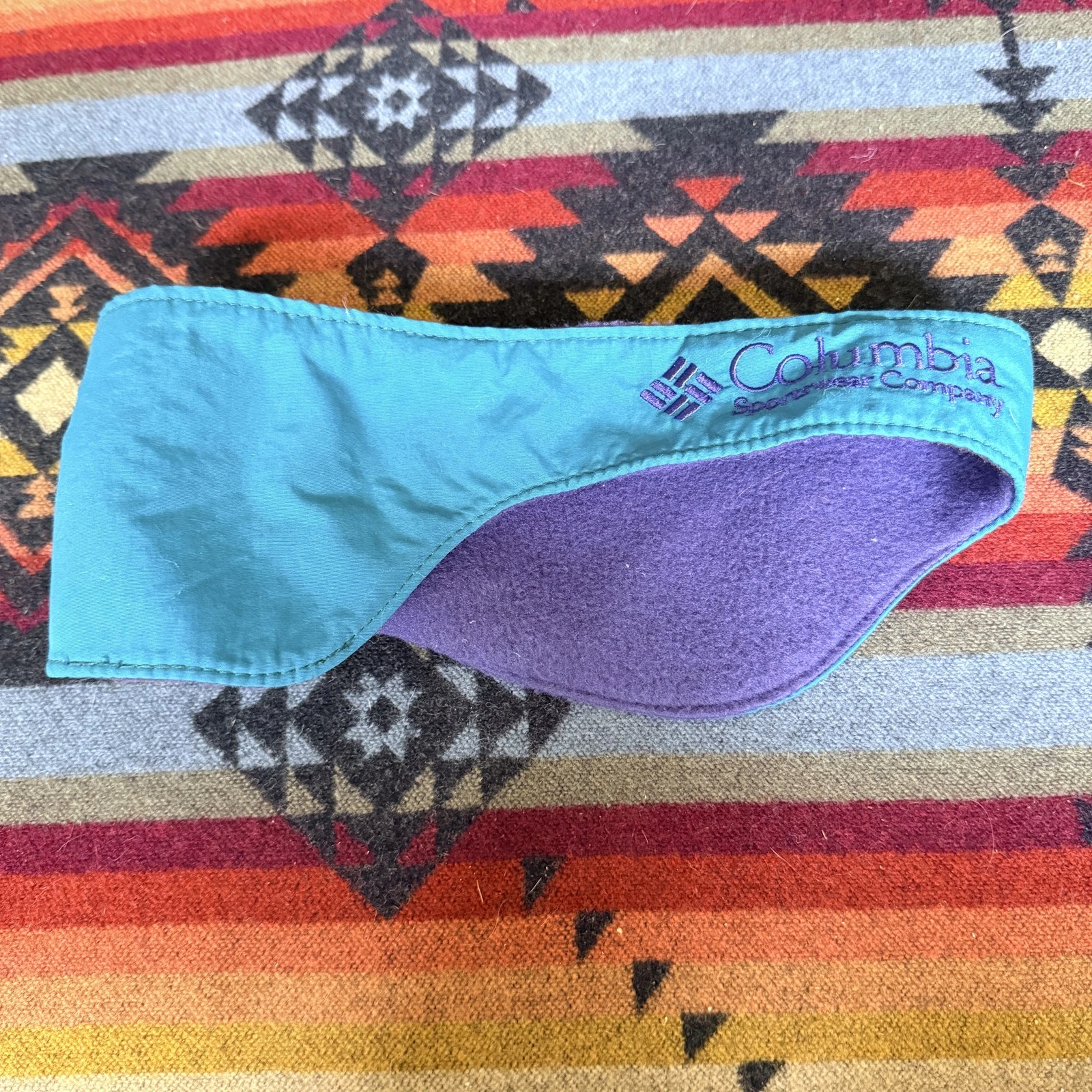 Vintage Columbia Earmuff Headwarmer Teal Purple Fleece Lined Large/XL L/XL VTG