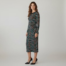 BOSS Hugo Boss Esetta Geometric Print Midi Dress Side Ruching Size Large