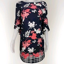 Vince Camuto Tulip Sleeve Sheath Dress Womens Sz 6 Blue Pink Floral Lined Career