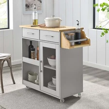 Modway Culinary Kitchen Cart With Spice Rack in Light Gray Natural