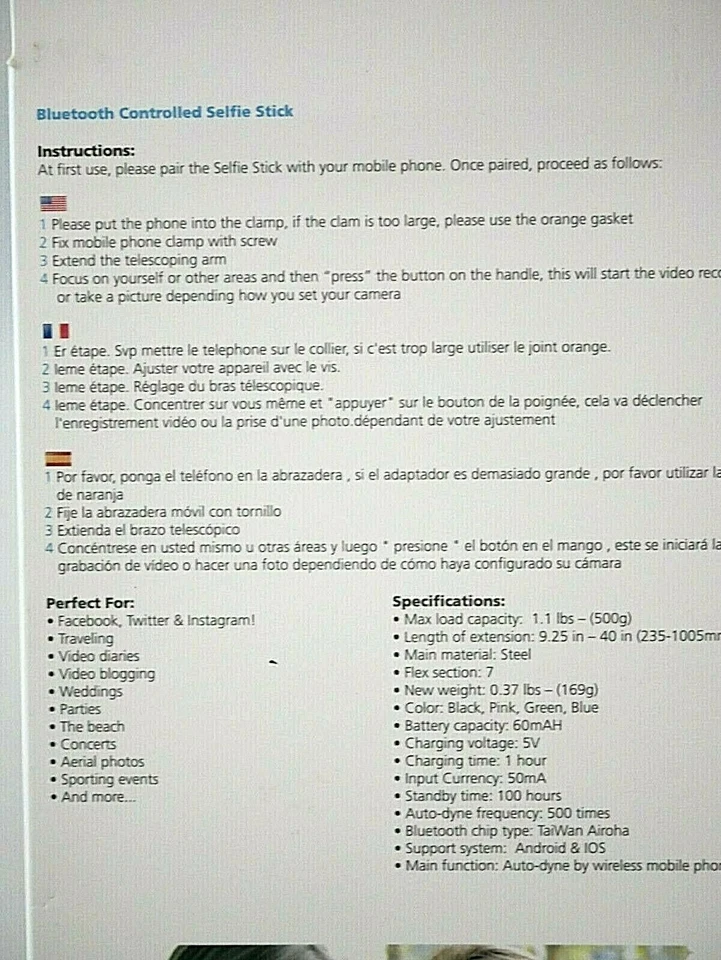 iPlanet Bluetooth Selfie Stick (Black) - Image 3 of 4