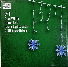 70 Cool White Dome LED icicle 3D Snowflake Christmas Holiday Light Wire Decor