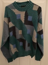 Vintage Men  s Sweater By Colours In Italy - Multi Blue - Large - Preowned