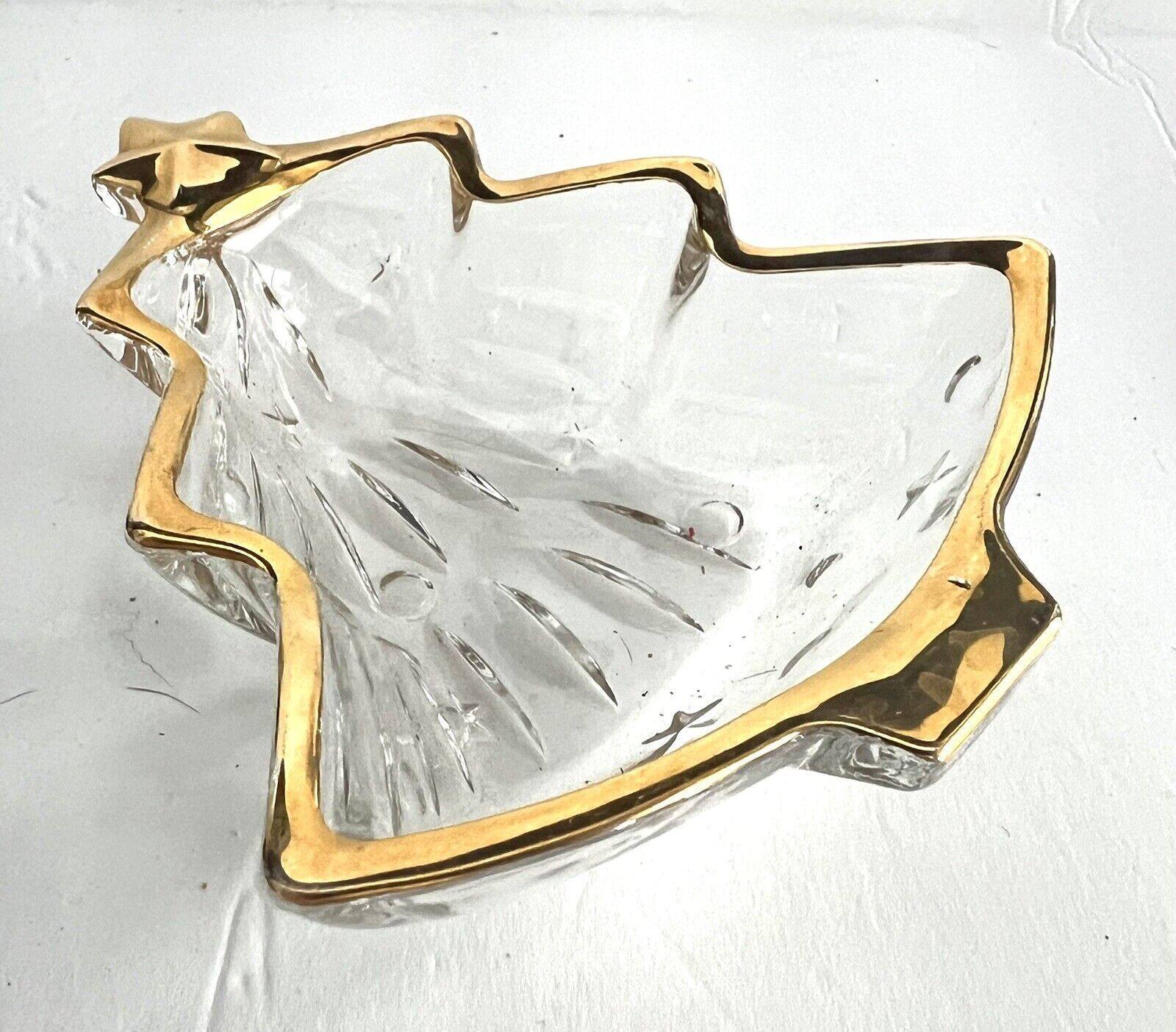Studio Nova Yuletide Spirit Clear Glass Gold Trim Christmas Tree Candy Dish