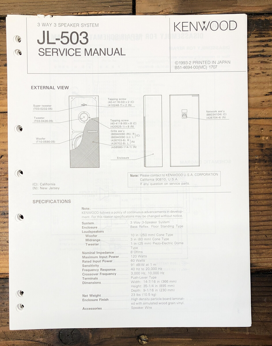 未使用保管品 KENWOOD LS-X50-M ペア スピーカー 元箱 説明書 Kenwood JL-503 Speaker Service Manual *Original* | eBay