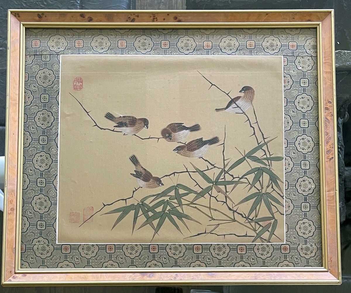 Set of Four Framed Chinese Silk Flower and Bird Paintings | eBay