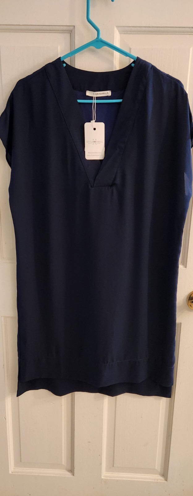 VESTIDO SWING CARAMELA MUJER TALLA M AZUL MARINO MANGA CORTA MARIPOSA FORRADO $52